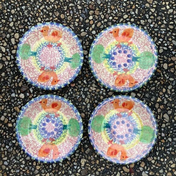 Sweet set of 4 Italian made Easter chic plates spongeware - Picture 1 of 3
